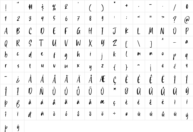 East Watch Regular  glyph index