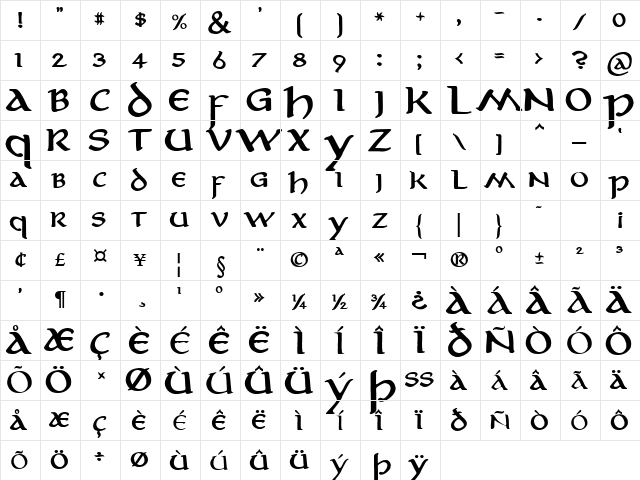 Aniron Bold  glyph index
