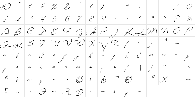 LianaLeft Regular  glyph index