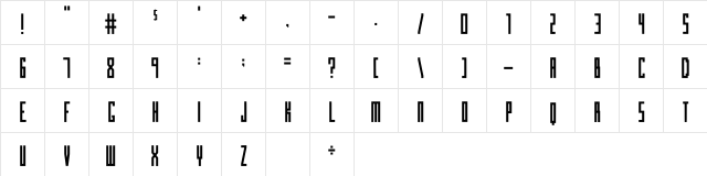 Blox Condensed Regular  glyph index