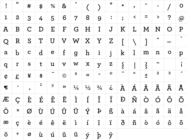 ArcherPro Semibold  glyph index