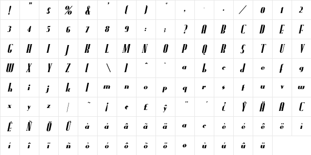 FundRunk-Italic Regular  glyph index