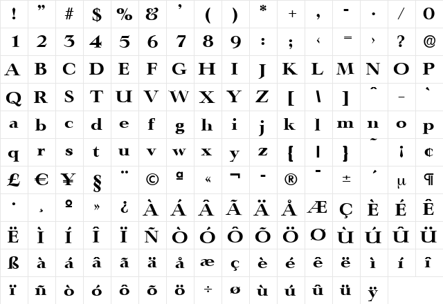 PhillipBecker-ExtraBold Regular  glyph index