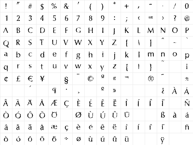 EricBeckerRandom Regular  glyph index