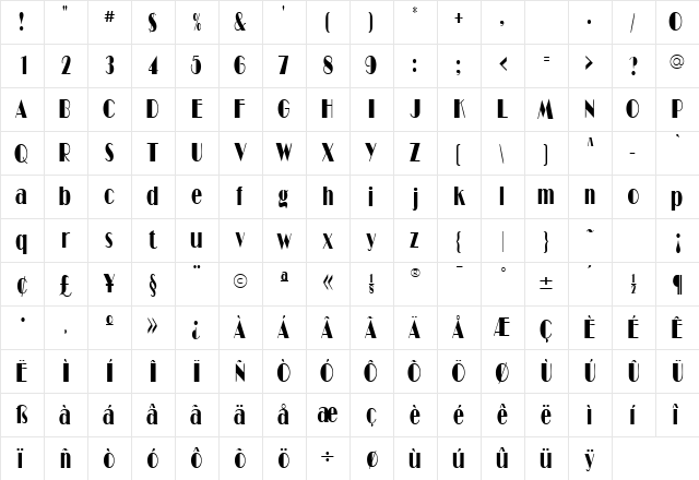 BarbeDisplayCondSSK Regular  glyph index
