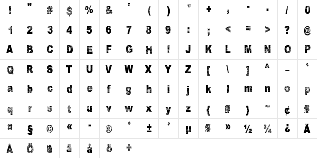 Under the influence Regular  glyph index