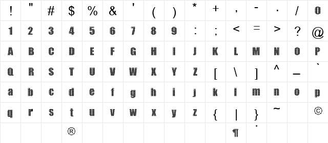 Icky Regular  glyph index