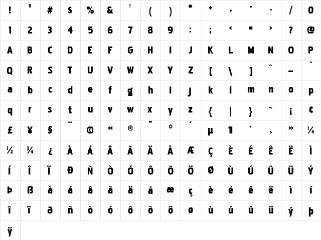 Pakenham Blk Regular  glyph index