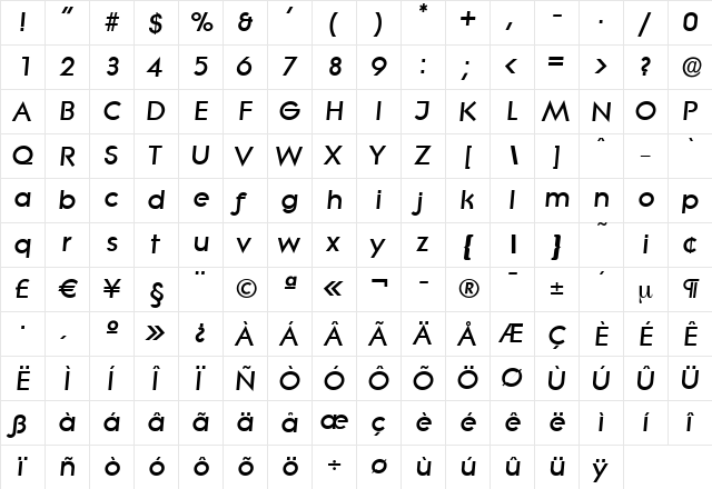 BradBecker-Heavy Italic  glyph index