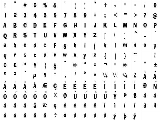 Alor Condensed Normal  glyph index