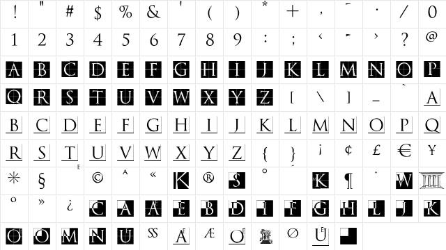 TrajanusBriX-Invers Regular  glyph index