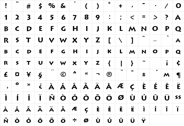 LeeToscanini7 BoldSH  glyph index