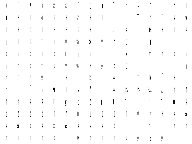 EmperorFifTeen Regular  glyph index