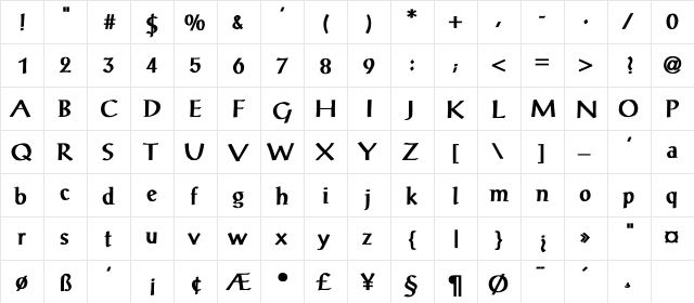 PostAntiqua-Light Bold Bold  glyph index