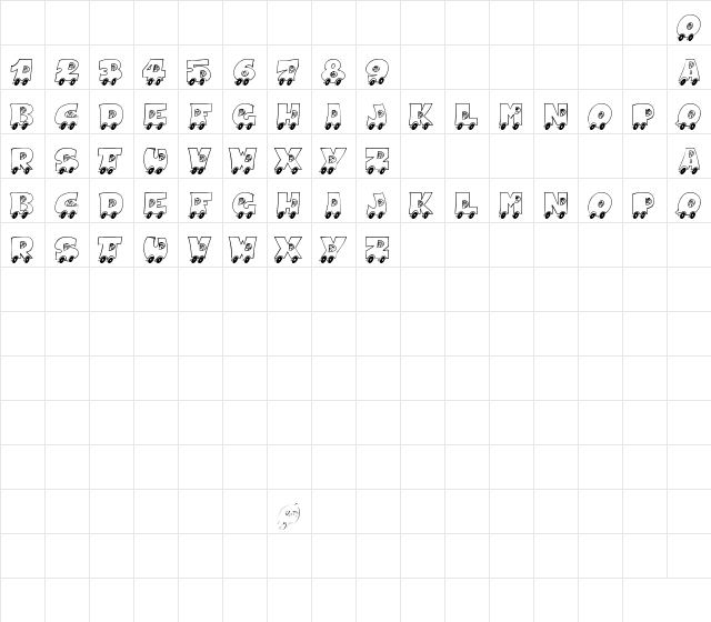 AlphaCar Regular  glyph index