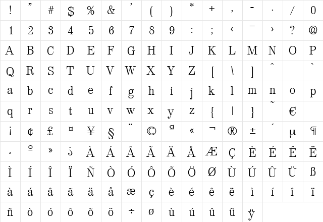 Valencia-Light Regular  glyph index