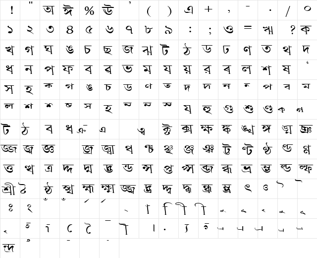AkrutiBngVivek Normal  glyph index