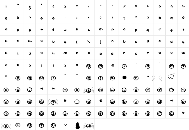 KleinsThreeFS Regular  glyph index