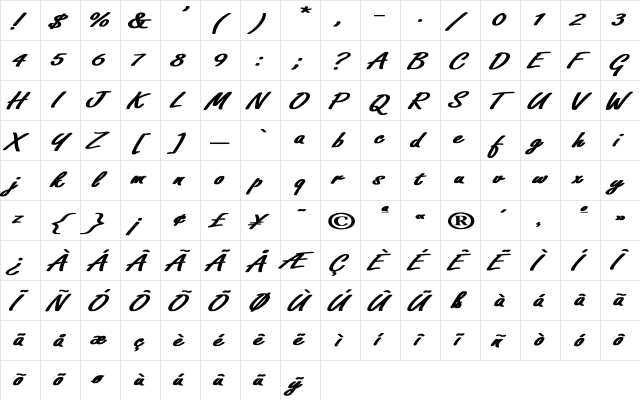 Freeport-Normal Ex Bold Bold  glyph index