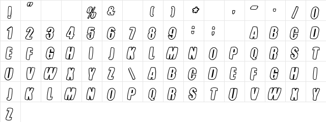 Tasteless Candy Regular  glyph index