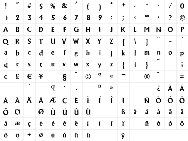 AdelonAntique Bold  glyph index