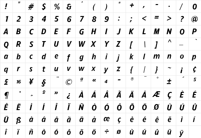 TFForeverTwo Demi  glyph index
