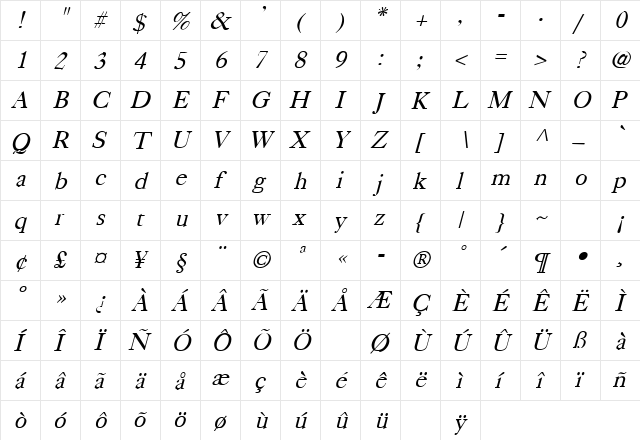 CASLONB Regular  glyph index