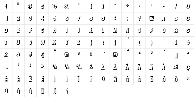 SuperstarShadow Normal  glyph index