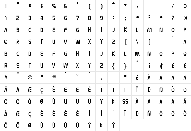 Nasalization Condensed Regular  glyph index
