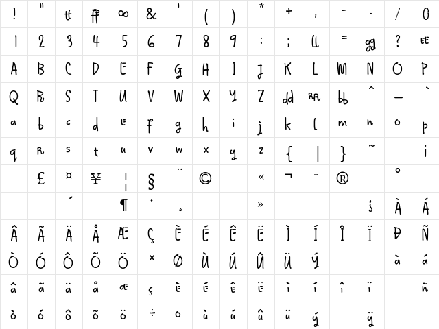 Qwipstik Regular  glyph index