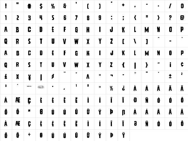 Vicious Hunger Regular  glyph index