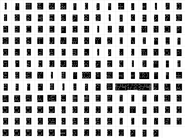 Papertape Regular  glyph index