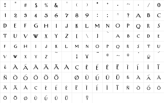 UpperWestSide Regular  glyph index