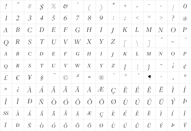 Freight Disp Light Italic SC  glyph index