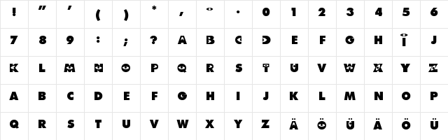 Monster AG Regular  glyph index