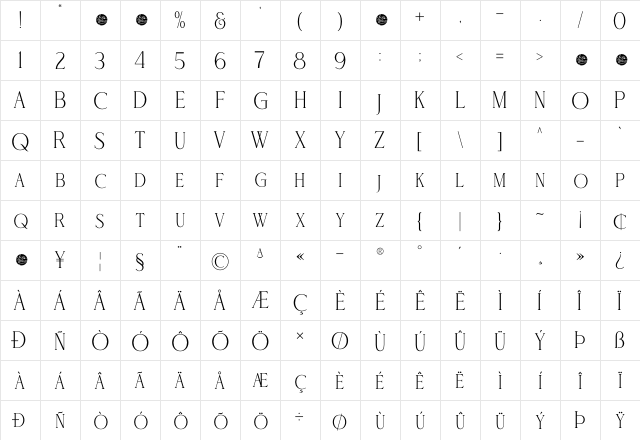 NEVOCLARA Regular  glyph index