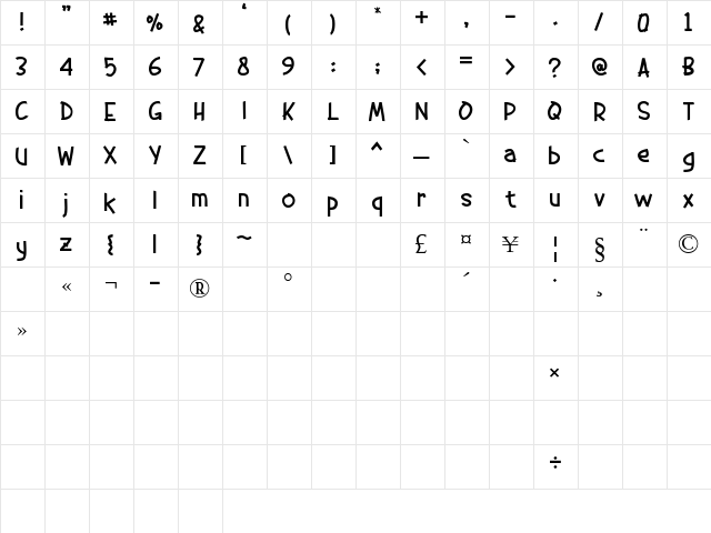 dumeng Regular  glyph index