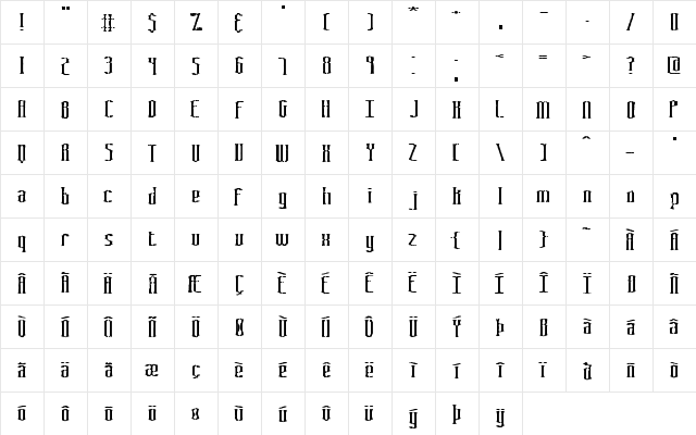 Graveyard BRK Regular  glyph index