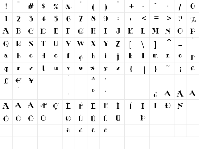 Odalisque Revised Regular  glyph index