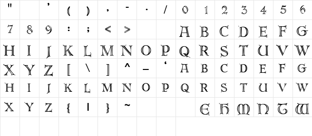 DeRoos Caps  glyph index