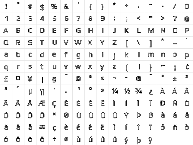 Gamestation Text Outline Regular  glyph index