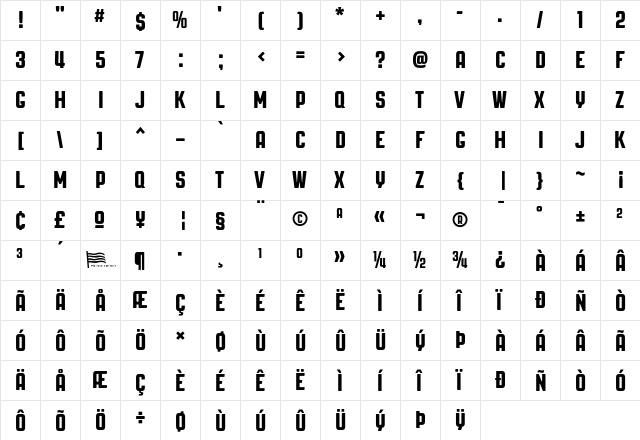 PAG Revolucion Regular  glyph index