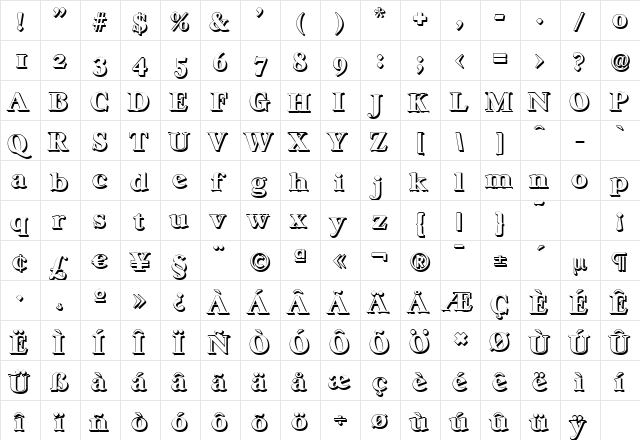 CasablancaShadow-Heavy Regular  glyph index