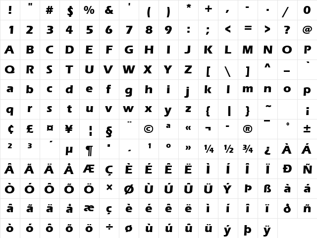 Eras Bold ITC Regular  glyph index
