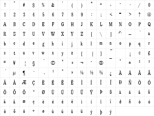 Egizio Becker Cond Regular  glyph index