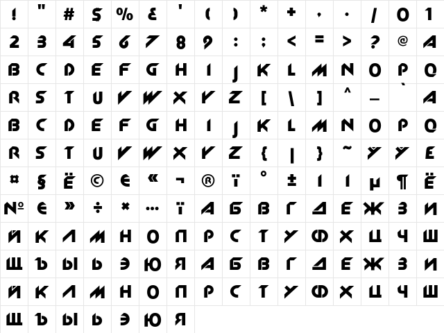 NewZelek Regular  glyph index