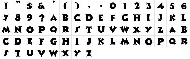 ZaleskiCaps-Normal Regular  glyph index