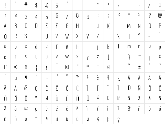 Cynapse Pro OSF Regular  glyph index