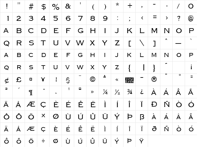 Graverplate Regular  glyph index