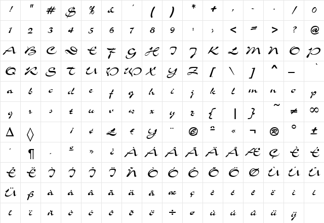 Script-S760 Regular  glyph index